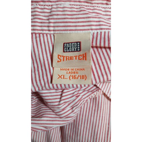 Vintage Faded Glory Shirt XL Red Pink Stripes Cap Sleeves Button Down - Picture 5 of 5